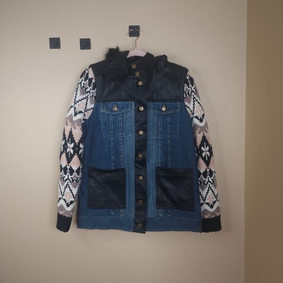 Yigal x AQUA Faux Fur-Trim Mixed Media Coat Size S - Picture 1 of 9